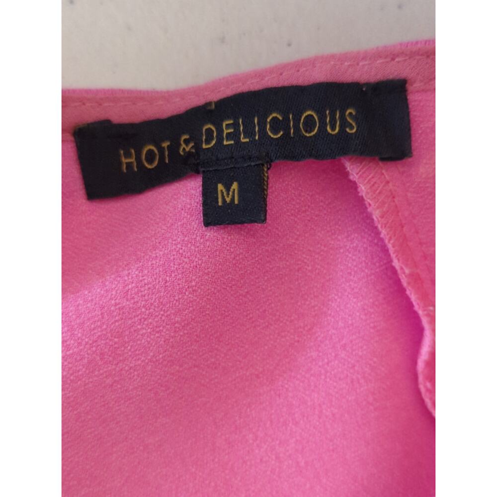 Hot & Delicious Pink Raglan Blouse Top‎ Womens M Crew Neck Babydoll Barbie - Picture 9 of 9